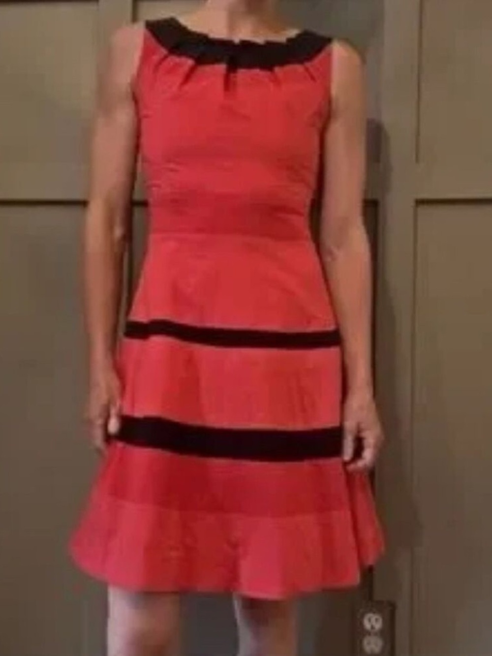 Karen Millen Sleeveless Fit & Flare A-Line Dress Red Pink Black Size 4